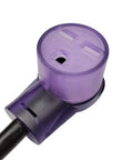 Close-up of Heavy Duty 30A 3-Prong NEMA 6-30 Extension Cord 36ft UL Listed For Welder Or Heater, purple plug end.