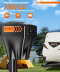 SEALIGHT 7500LB electric trailer jack installed on A-frame trailer tongue; black housing with orange label and LED light