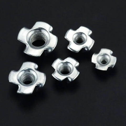 80 Piece M3 M4 M5 M6 M8 Zinc Plated Four Claw Tee Nuts for Speaker Cabinets and Furniture Hardware Set on black background
