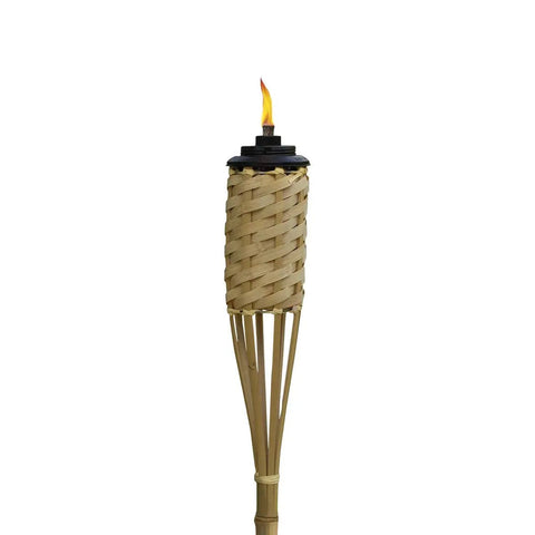 Twelve Pack Bamboo Torches For Patio And Backyard 57 Inch Tall Weather Resistant Citronella Torches with Easy Pour Wide Mouth Refills