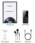 Packaging and accessories of Dope 32GB MP3 Player With Bluetooth 5.3, including device, earphones, USB cable, and manual.