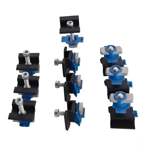 Badass 10 PC Aluminum Solar Clamping Block Kit With Stainless Steel Hardware featuring clamps and screws, ideal for solar panel installations.