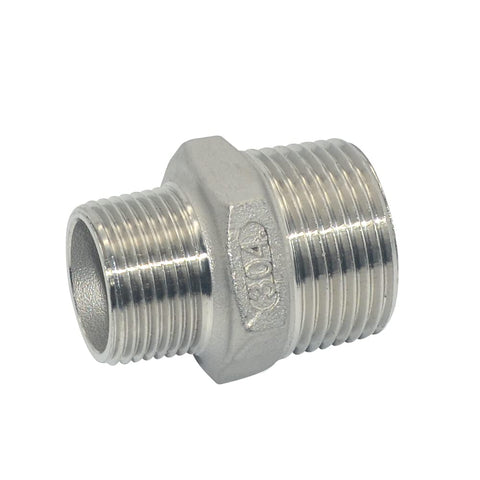 1 Inch To Three Quarter Inch Male Hex Nipple Threaded Reducer Connector Pipe Fitting Adapter Stainless Steel 304 NPT High Pressure Up To 150 Psi At 70F For Heavy Duty Plumbing, side view