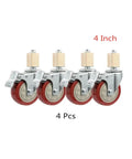 Four Pack 3 Inch Stainless Steel Swivel Casters With Locking Brakes Smooth Rolling Red Heavy Duty Wheels For Furniture And Workshop Carts