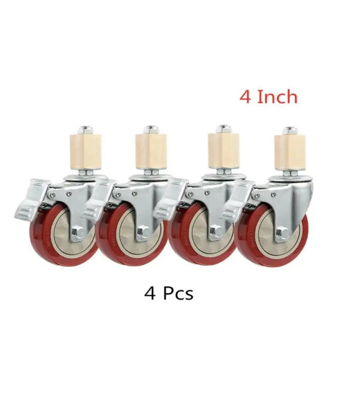 Four Pack 3 Inch Stainless Steel Swivel Casters With Locking Brakes Smooth Rolling Red Heavy Duty Wheels For Furniture And Workshop Carts
