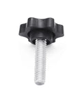 Front view of black plastic star-shaped tightening knob with a 1/4-20 threaded metal screw