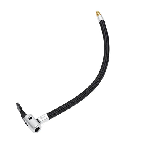 Heavy Duty Tire Inflator Extension Tube Self Locking Air Chuck 30 Cm Flexible Hose Extender For Tight Spaces, black braided hose
