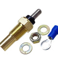 Universal Water Coolant Temperature Sensor 1/8 NPT Thread kit with brass sensor, nut, washers, and terminal for easy installation.