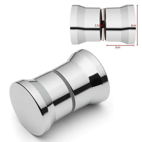 Smooth Chrome Shower Door Handle Pair Featuring Tough Abs Core And Grippy Tactile Texture For Rapid Diy Install On Bathroom Glass Doors And Panels Up To Three Quarter Inch Thick Top Notch Quality Makeover close-up view of chrome handle dimensions 4cm by 3cm