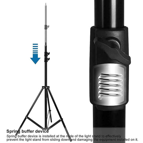 Heavy Duty Light Stand 9.5 Feet Adjustable Tripod for Photo Studio Gear with spring buffer and cushioned spring locking