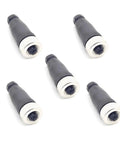 Five M12 5 Pin Female A Code Field Wireable Connectors in a cluster, IP67 waterproof for PG7 cable, plug and play for electric bicycles