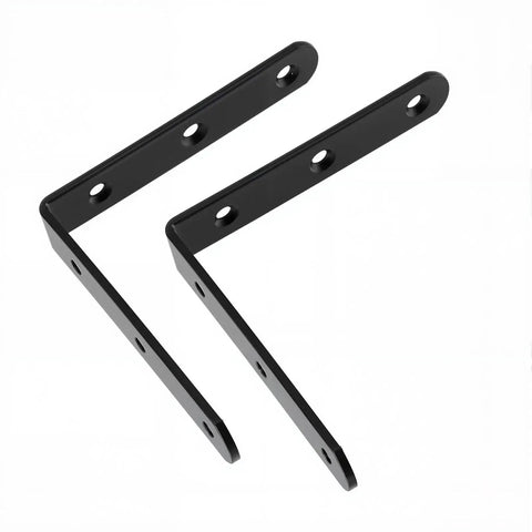 Rock Solid Heavy Duty L Brackets 4 X 4 Inch Matte Black Steel Corner Brace For Shelving And Furniture Reinforcement showing two angle brackets.