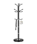 Metal Coat Rack Freestanding With Natural Marble Base, Dope Modern Black Coat Tree Stand With 12 Hooks For Entryway, Hallway, Office