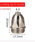 Close-up of P80 cutting nozzle with 1.1mm bore, part of Pro Grade Plasma Cutter Torch Tips And Electrodes Kit For 20-100A Cutting.