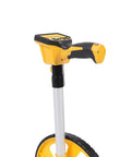Hella Reliable Digital Measuring Wheel With Crisp Backlit Display For No Sweat Layouts And Smooth Rolling Distance Marking On Busy Construction Sites Or Steady Landscaping Jobs, showing handle and display panel.