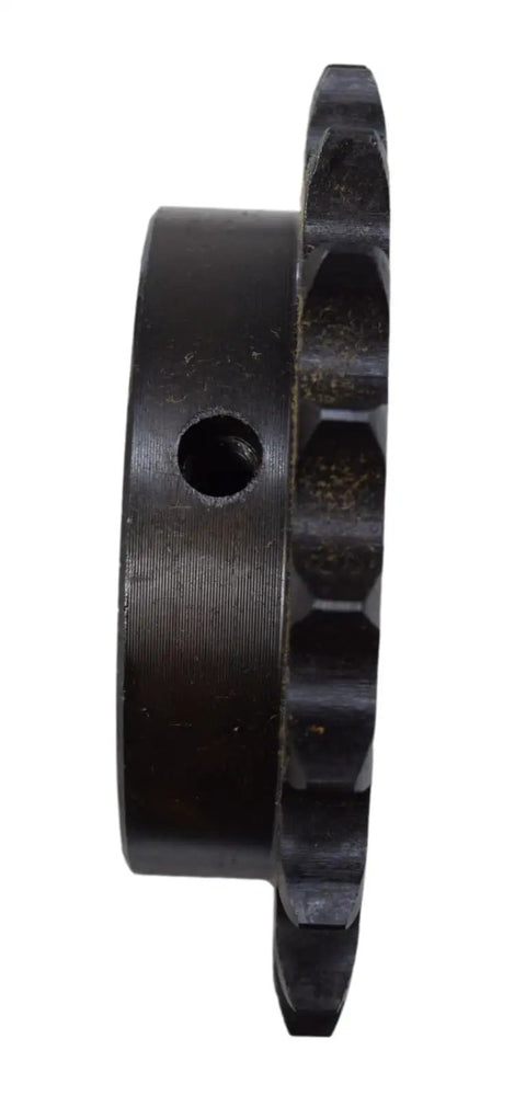 50 Pitch Roller Chain Sprocket With 20 Teeth And One Inch Bore Built To Last 50B20-1 50BS20H-1 ANSI Carbon Steel Heat Treated Teeth Keyway Slot And Set Screws For Industrial Chain Drive, side view