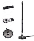 27MHz CB Radio Antenna Soft Whip With Magnetic Base for Handheld and Mobile Use, showing BNC and PL259 Male Connectors