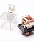 Open view of Air Horn Relay Wiring Harness Kit 12V 80A for cars, copper contacts, and relay base, durable housing visible