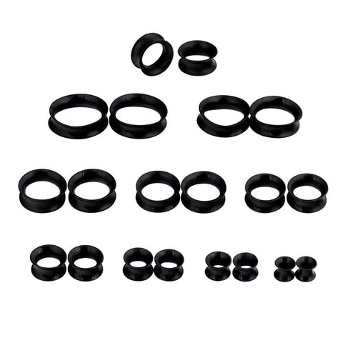20 Piece Silicone Ear Gauge Kit From 2G To 1 Inch Tunnels Set Thin Black Soft Plugs arranged in 10 sizes for ear stretching