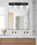 Black 4 Light Vanity Lighting Fixtures Over Mirror With Clear Glass Shades Modern Indoor Wall Mount Bath Bar for Bathroom