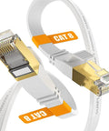 Cat8 Ethernet Cable 10 Ft White Ultra Fast Flat Patch Cable With Ground Wire And Shielding Gold Plated RJ45 for high-speed connections