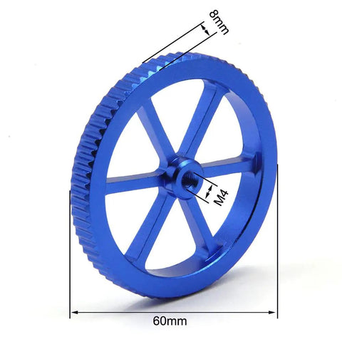 4 Pack Anodized Aluminum Hand Twist Leveling Nuts Plus Eight Silicone Heatbed Columns Solid M4 Threads Sixty Millimeter Diameter Mounts for Creality Ender Three Pro and CR10 showing blue anodized aluminum knob side view.