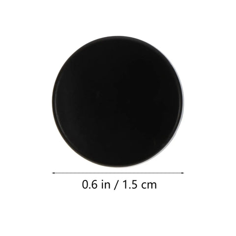Close-up of a single black button, 0.6 inch diameter, part of 10 Sets Copper Covered Button Kit For Clothes, Bags, And Coats.