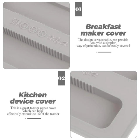 Toaster Protector Cover for 2 Slice Toaster Upper Lid 2 Pack Dust Debris Guard, grey material with protective features shown