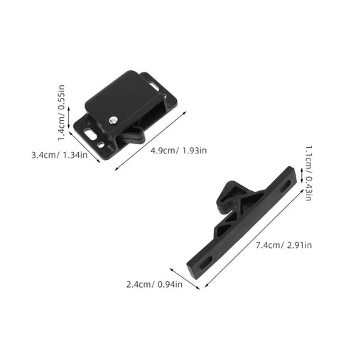 RV Cabinet Door Latches with Screws, Pull-To-Open Camper Cabinet Latch, ABS Construction, Compact Sidemount Design, dimensions shown
