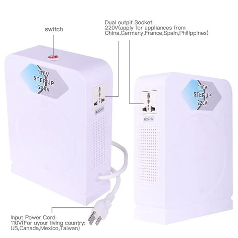 Heavy Duty 1500W Voltage Converter Step Up Transformer 110V/120V To 220V-240V For Eurasian Home Appliances, dual sockets