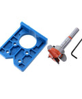 Gadpiparty hinge drilling jig set: blue plastic positioner and metal drill bit with hex key and hole puncher