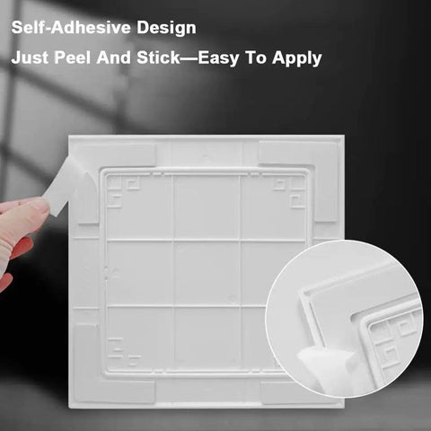 Sleek Abs Plastic Wall Access Panel With Rock Solid Self Adhesive Backing Masks Wire Messes And Hvac Vents For A Totally Clean House Makeover Easy Peel Install, showing peel-off adhesive.