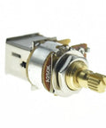 Close-up of Full Brass Shaft Push Push Pot For Guitar And Bass With Audio Taper Potentiometer A250K showing the 16mm shaft.