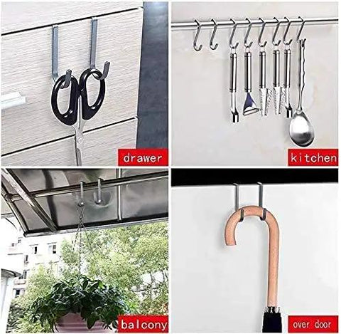Rock Solid Stainless Steel Wall Mounted Coat Rack Featuring Smooth Polished S Shaped Hooks for kitchen, balcony, drawer, and over door use.