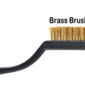 Close-up of the brush head from the 30 Piece Mini Brass Wire Brush Set With Curved Handle For Cleaning Welding Slag Rust And Grime On Metal Surfaces