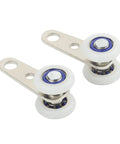 Heavy Duty Metal Bearing Sliding Door Pulley Block Kit With Two Wheels For Whisper Quiet Smooth Cabinet And Closet Track Hardware System Built For Heavy Loads And Long Lasting Performance Two Pack, two-wheel metal roller close-up