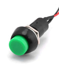 Green button component for DC Motor Speed Controller Dope PWM 6V 12V 24V 48V 60V 30A Adjustable Speed Regulator with wires attached.