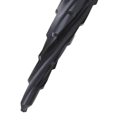 Get This Pro Step Drill Bit Set With 5 Flute M35 Cobalt Twist Bits For Metal And Wood That Makes Burry Smooth Holes In Stainless Steel Aluminum Copper Fast Without Changing Tools, black step drill bit close-up