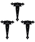 Heavy Duty Black T Shaped Decorative Barn Door Hinges Dang Tough Garden Shed Gate Strap Hardware With Weather Resistant Finish, 3 pack