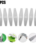 Eight Piece Metal Lawn Mower Saw Blades And Replacement Heads Set For Cordless Mowers, Universal Attachments For Most String Trimmers, Includes Battery And Charger Accessories For Easy Yard Work.
