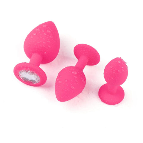3 Piece Silicone Jeweled Anal Butt Plug Set With 3 Sizes Beginner Anal Trainer Kit For Men And Women Pink Smooth Comfort Fit