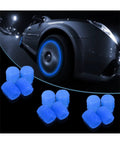 Glow In The Dark Tire Valve Caps Pack Of 12 For Cars, Trucks, SUVs, Motorcycles And Bikes, Fluorescent Blue Illuminated