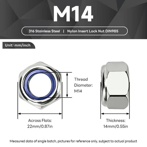 Twenty M14 Two Millimeter Nylon Insert Hex Lock Nuts Crafted From Dang Tough 316 Stainless Steel Providing Hella Strong Hold for marine and automotive use.
