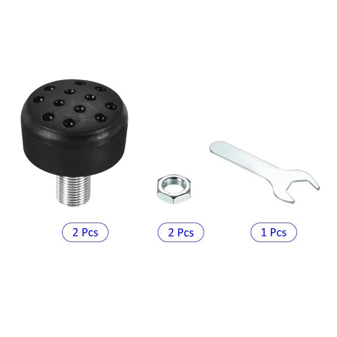 Rugged Rubber Roller Skate Stopper Brake Block With Bolt Holes Adjustable Toe Stop For Roller Skates Indoor Outdoor Use Black 0.6 Inch Diameter Thread Fits Double Row Skates And Keeps You Dialed In, shown with nut and wrench