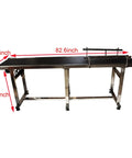 110V PVC Belt Conveyor With Double Guard Rails, 82.6 Inch Long, 15.7 Inch Wide, Stainless Steel Frame, Side View