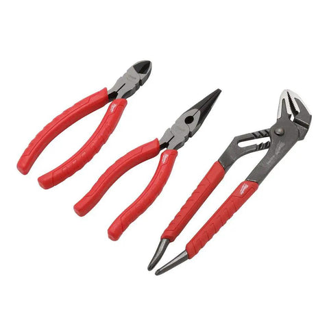 Alloy Steel Pliers Set 3 Pack With Red Handles Durable Multi Tool For Everyday Repairs Pro Grade Grip And Precision