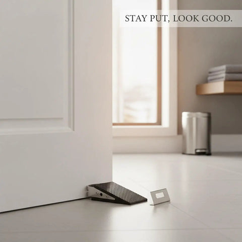Stainless Steel Door Stopper With Non-Slip Rubber Wedge, Compact 3.94 x 1.89 x 1.30 Inch Size, Keeps Doors Open On Hardwood Or Tile Floors
