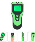 Electronic Wall Finder Detects Wood Metal Studs and Live Wire with LCD display in green and black design, handheld use.