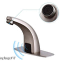 Automatic No Touch Bathroom Faucet With Motion Sensor Hands Free Sink Mixer in Brushed Nickel showing sensor range 4"-8"