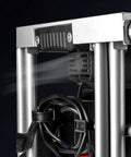Close-up of Portable Benchtop Table Saw With 5500 Rpm High Speed Motor, showcasing the motor and frame for woodworking.